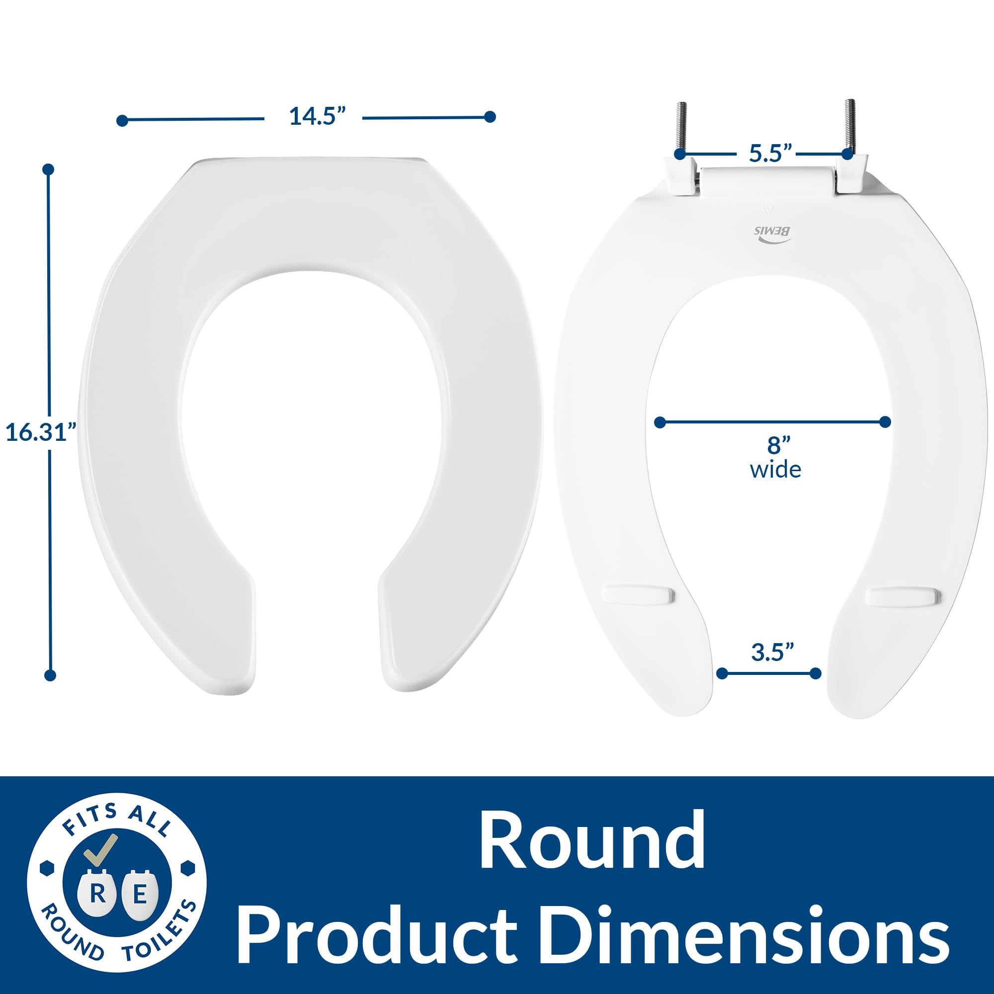 Bemis 955SSCT Commercial Plastic Round Toilet Seat, Available in Various Colors