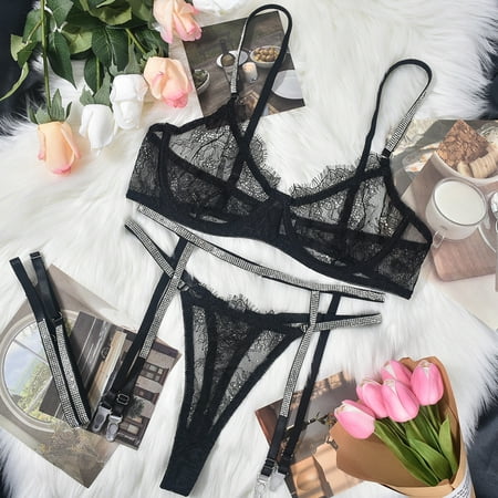 Generic Sexy Lingerie Lace Three-Point Sexy Rhinestone Leg Ring Three-Piece Set