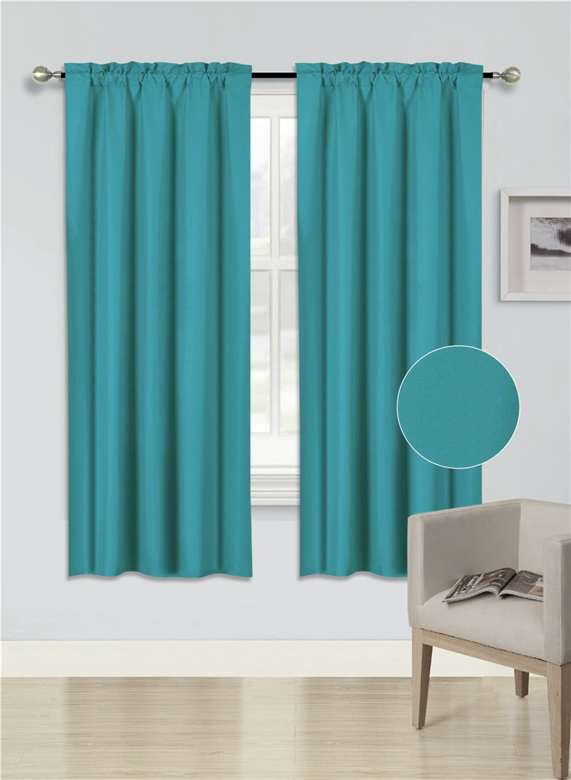 1 Set Light Filtering 100% Privacy Lined Blackout Window Curtains N32 Turquoise 