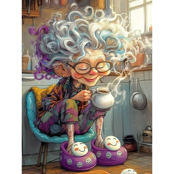 5D DIY Diamond Painting Set "Cartoon Art Granny" Round Diamond Art Crafts for Adults, Suitable for Wall Decoration, Bedroom and Home Decoration