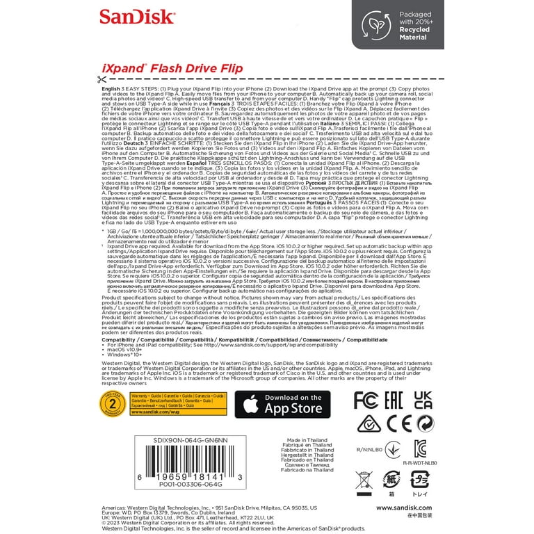 SanDisk 64GB iXpand™ USB Dual Flash Drive Flip for Photos