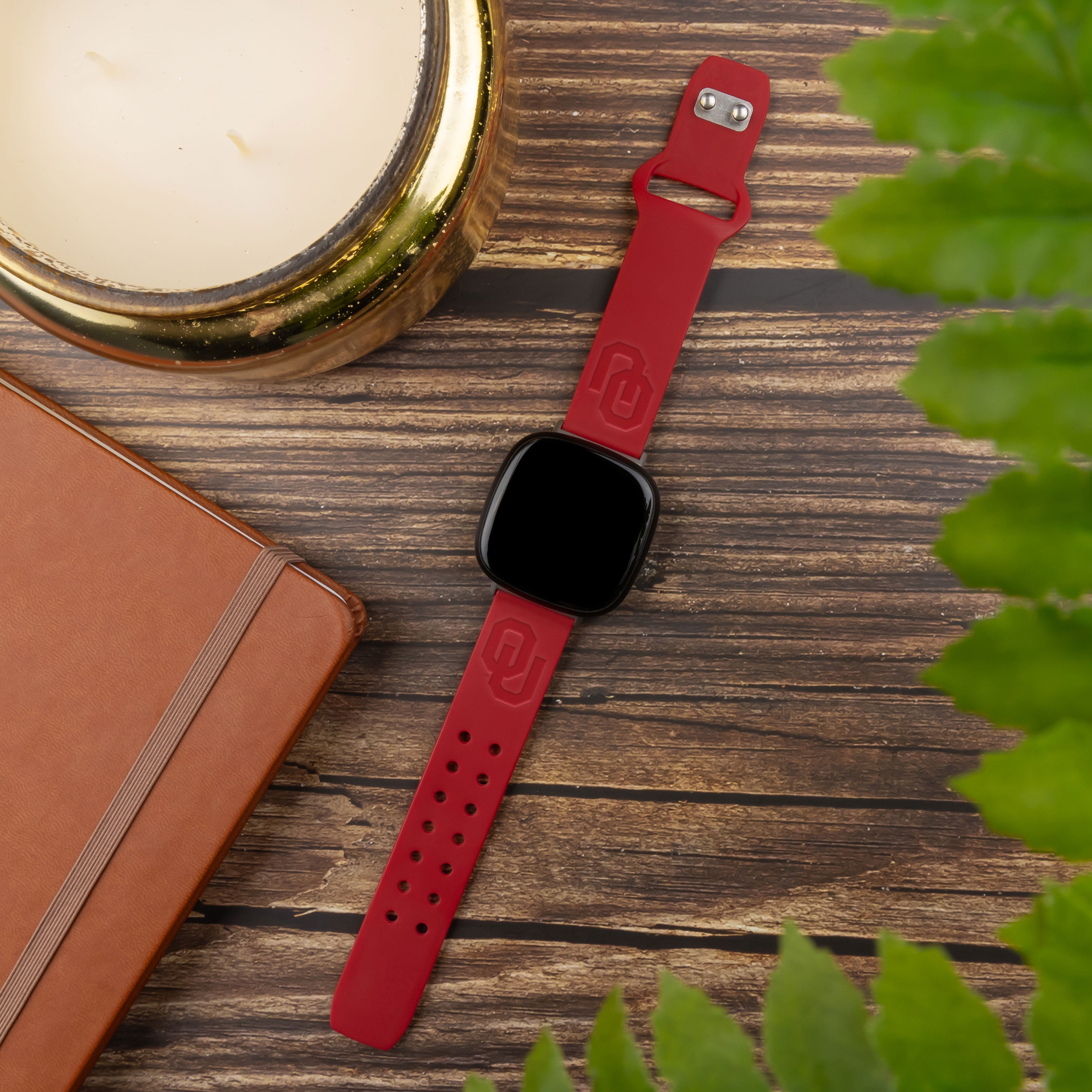 Oklahoma Engraved Silicone Unisex Watch Band for Fitbit Versa 3 and Sense (Crimson) by Affinity Bands