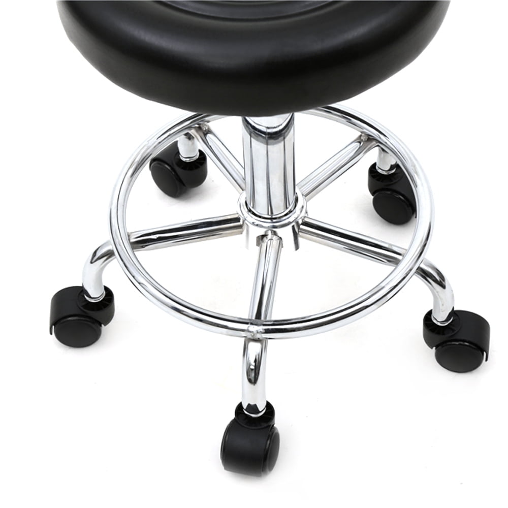 Salon Stool Round Shape Adjustable with Back and Line, Black