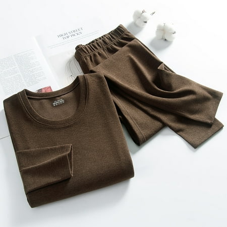 

New Men s Colorful Velvet Thermal Underwear Slim Round Neck Long Sleeve Pants Thermal Underwear Set coffee XL