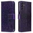 thumbnail image 3 of SaniMore for Samsung Galaxy A14 5G Case with Card Holder, Embossed Magnetic Wallet Soft TPU + PU Leather Cover with Practical Bracket + Detachable Hand Strap Shockproof Protective Shell, Purple, 3 of 8