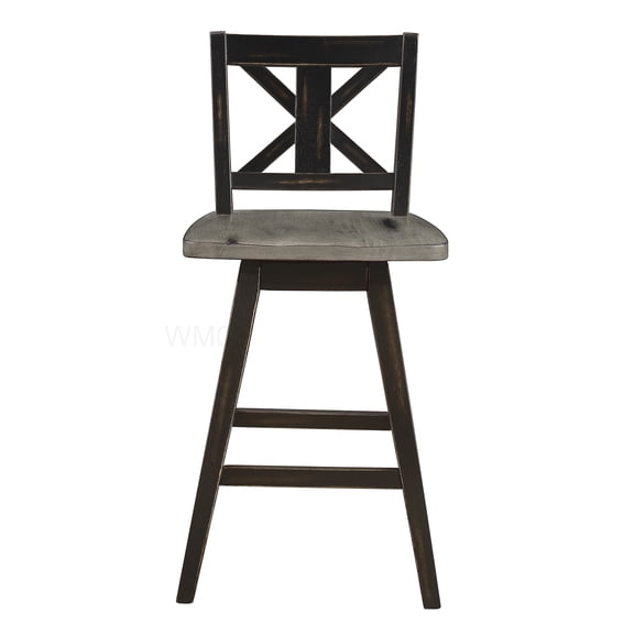 Solid Wood Counter Height Swivel Chairs Set of 2, Black X-Back Bar Stools for Kitchen Island
