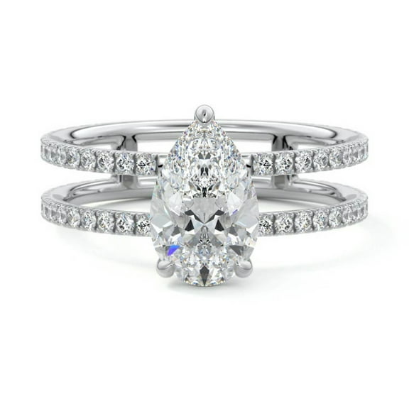 Golden Jewelry 14K White Gold Plated Ring for Her - 2.1 Ct Pear Cut Moissanite Ring - Simple Wedding Ring for Women's - Mothers Day Gifts from Daughter - Forever Moissanite Ring - Proposal Ring