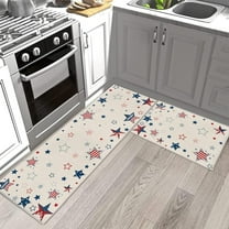 Independence Day Kitchen Rugs and Mats Set of 2, Patriotic American Flag Stars Stripes Non-Slip Floor Doormat Comfort Area Runner Rug and Mat, Rustic Cotton Linen Indoor Entrance Carpet Home Decor