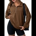 thumbnail image 1 of Sudadera Ligera y Suave de Larga con Solapa y Media Cremallera para Mujer, Estilo Informal, Holgada y con Cuello de . Café XXL, 1 of 8