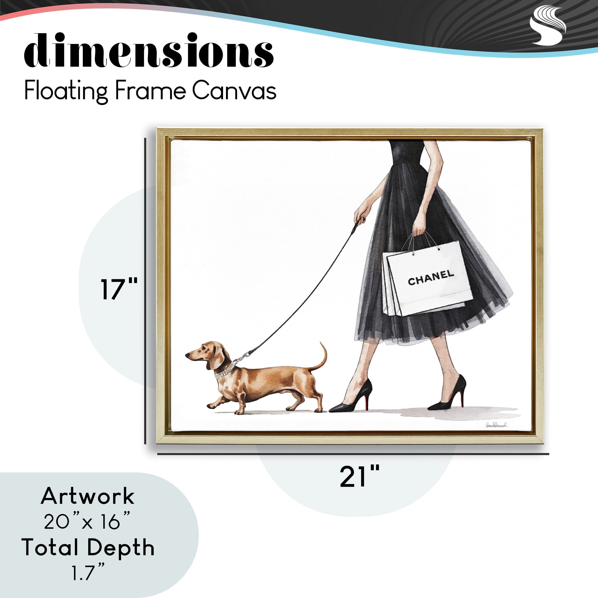 Stupell Industries Glam Dog Walking Gold Framed Floater Canvas Wall Art, design by Amanda Greenwood