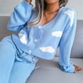 thumbnail image 4 of Women'S Casual Elegant Cloud Print Cropped Button Front Long Sleeve V Neck Knit Cardigan Blue M, 4 of 10