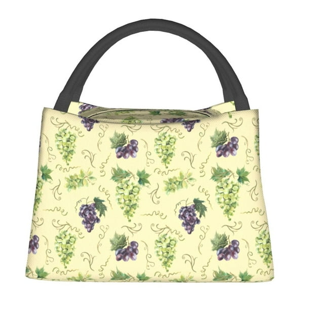 Easygdp Green And Purple Grapes Bolsa de Almuerzo Insulada Reutilizable, Bolsa de Mano y Bandolera para Oficina, Trabajo, Viajes