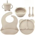 thumbnail image 1 of Juego de cuencos de alimentación de bebé de silicona de grado alimenticio con diseño de oreja, plato y cuenco de comida suplementaria para niños de dibujos animados bonitos, 1 of 5