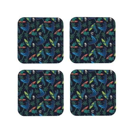 

Pofeuu Dinosaur Print Coasters for Drinks 4Pack PU Leather Coasters Bar Drink Coasters for Tabletop Protection Furniture from Damage-Square