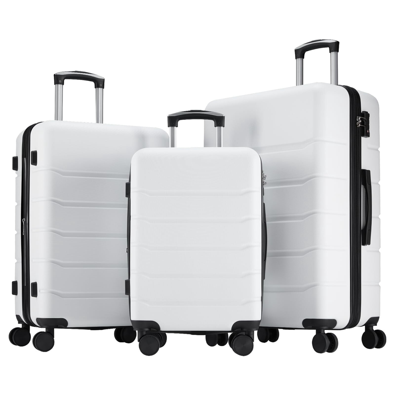 Kelno 3-Piece Hardside Luggage Set 20/24/28Inch ABS Suitcase Set with Double Spinner Wheels TSA Lock Lightweight Rolling Luggage, White