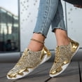 thumbnail image 4 of Gold Glitter Sneakers for Women Sparkly Low Top Party Shoes Unisex Casual Lace Up Sneaker with Metallic Accents Non-Slip Sole,Size 6, 4 of 9