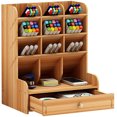 thumbnail image 2 of Organizador de escritorio de madera, caja de soporte de bolígrafo de papelería de escritorio multifuncional para el hogar, oficina, suministros escolares, estante de almacenamiento con cajón Namotu LKX-0824, 2 of 7