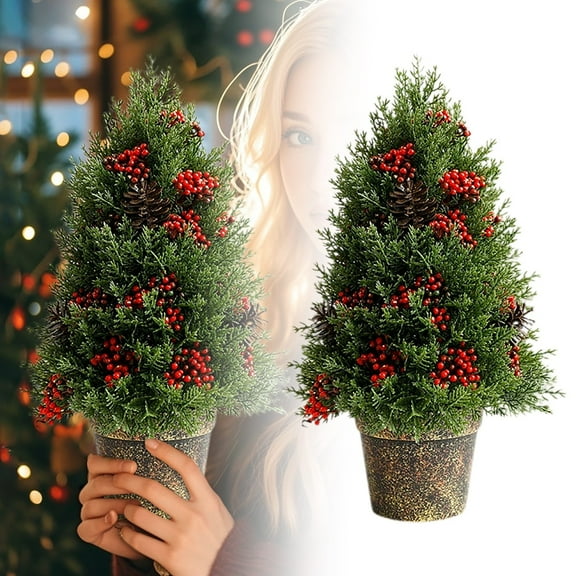 Clearance! akuxy Home Decor 2025 Christmas Decorations Red Berry Topiary 32cm Tabletop with for Party Festival Green,32x18cm