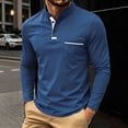 thumbnail image 2 of LEAVINGSUO Men's Stand Collar Long Sleeve Shirt Casual Loose Fitting Sports Breathable Top Dark Blue L, 2 of 7