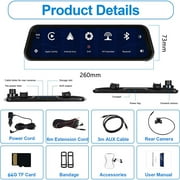 Podofo 9.66 Touch Screen Car Rearview Mirror Dash Cam 2 Cameras Driving Recorder Wireless Carplay Android Auto Aux Touch Screen Voice Control,with 64GB Card