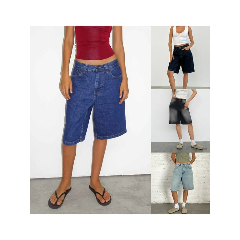 YiLvUst Y2k Women Denim Bermuda Shorts Vintage Mid Rise Knee YiLvUst Y2k Women Denim Bermuda Shorts Vintage Mid Rise Knee