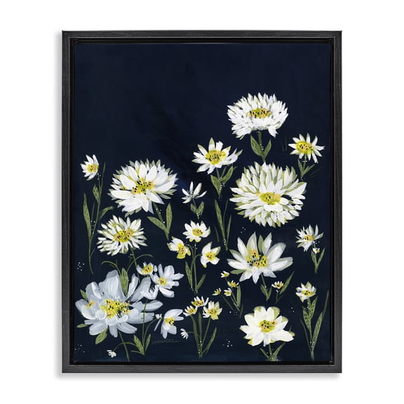 Stupell Industries Deep Meadow on Black Plants & Flowers Painting Black Floater Framed Canvas Art Print Wall Art, 17 x 21
