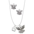 thumbnail image 1 of Delight Jewelry Silvertone Small White Paw Silver tone Guardian Angel Charm Necklace and Stud Earrings, 1 of 4