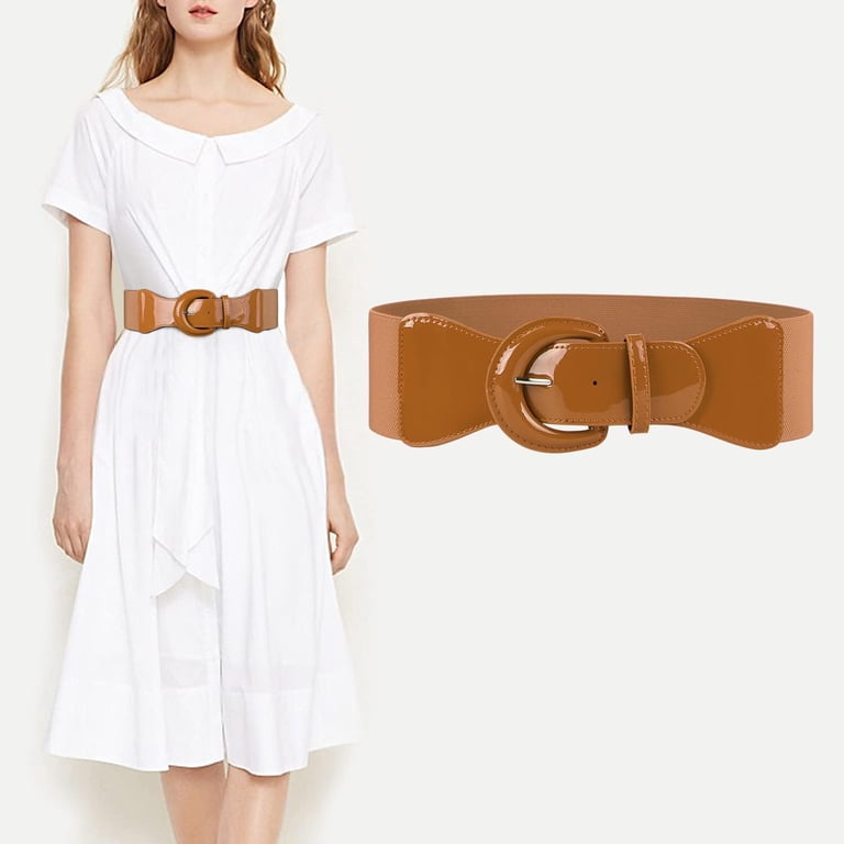 Women Wide Stretchy Belt,Vintage Chunky Buckle Elastic Waist 