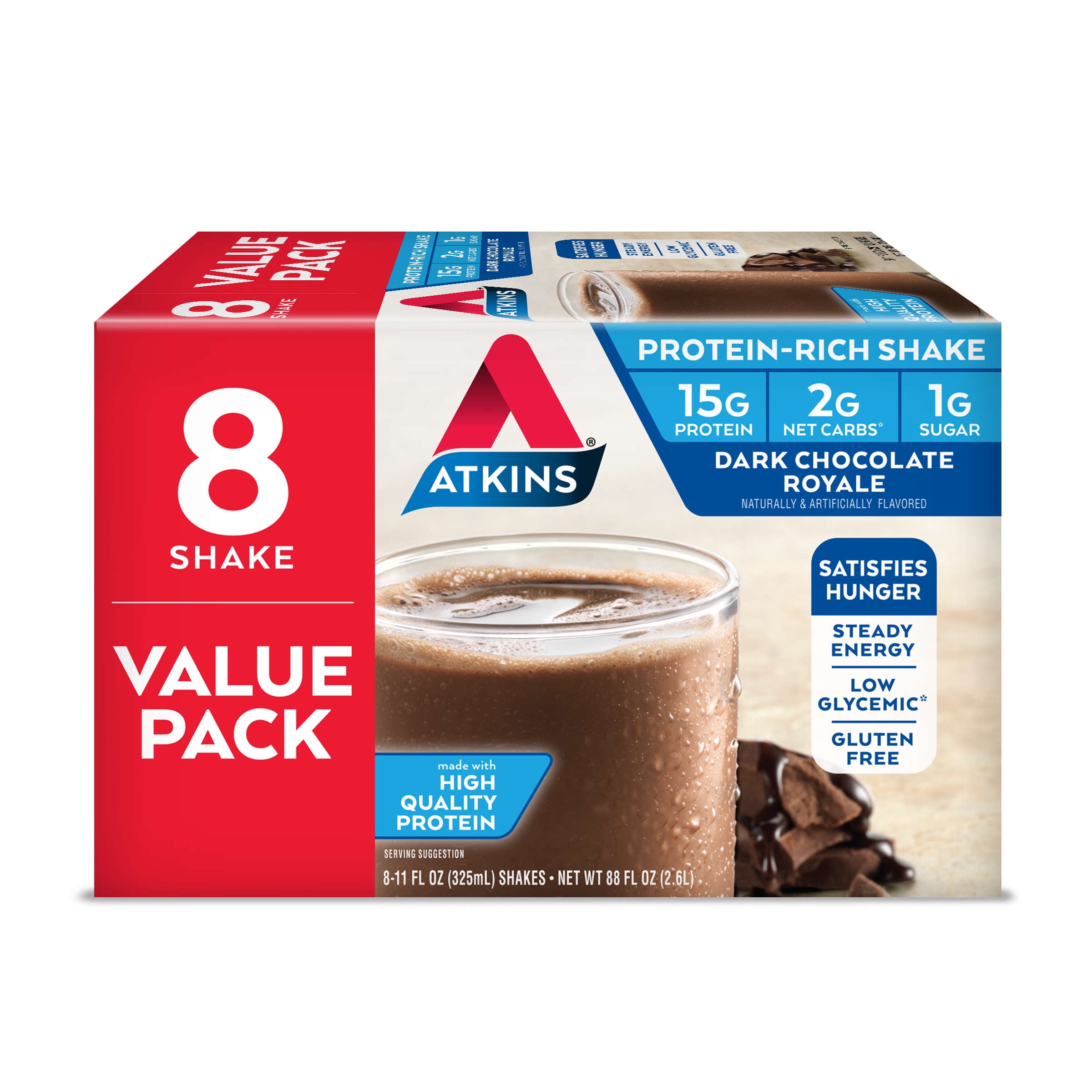 Photo 1 of Atkins Gluten Free Protein-Rich Shake, Dark Chocolate Royale, Keto Friendly, 8 Count (Ready to Drink) EXPIRED 11/17/2021
