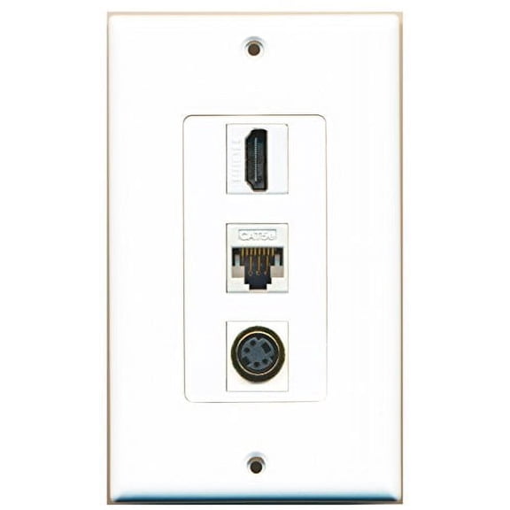 RiteAV - 1 Port HDMI and 1 Port S-Video and 1 Port Cat5e Ethernet White Decorative Wall Plate