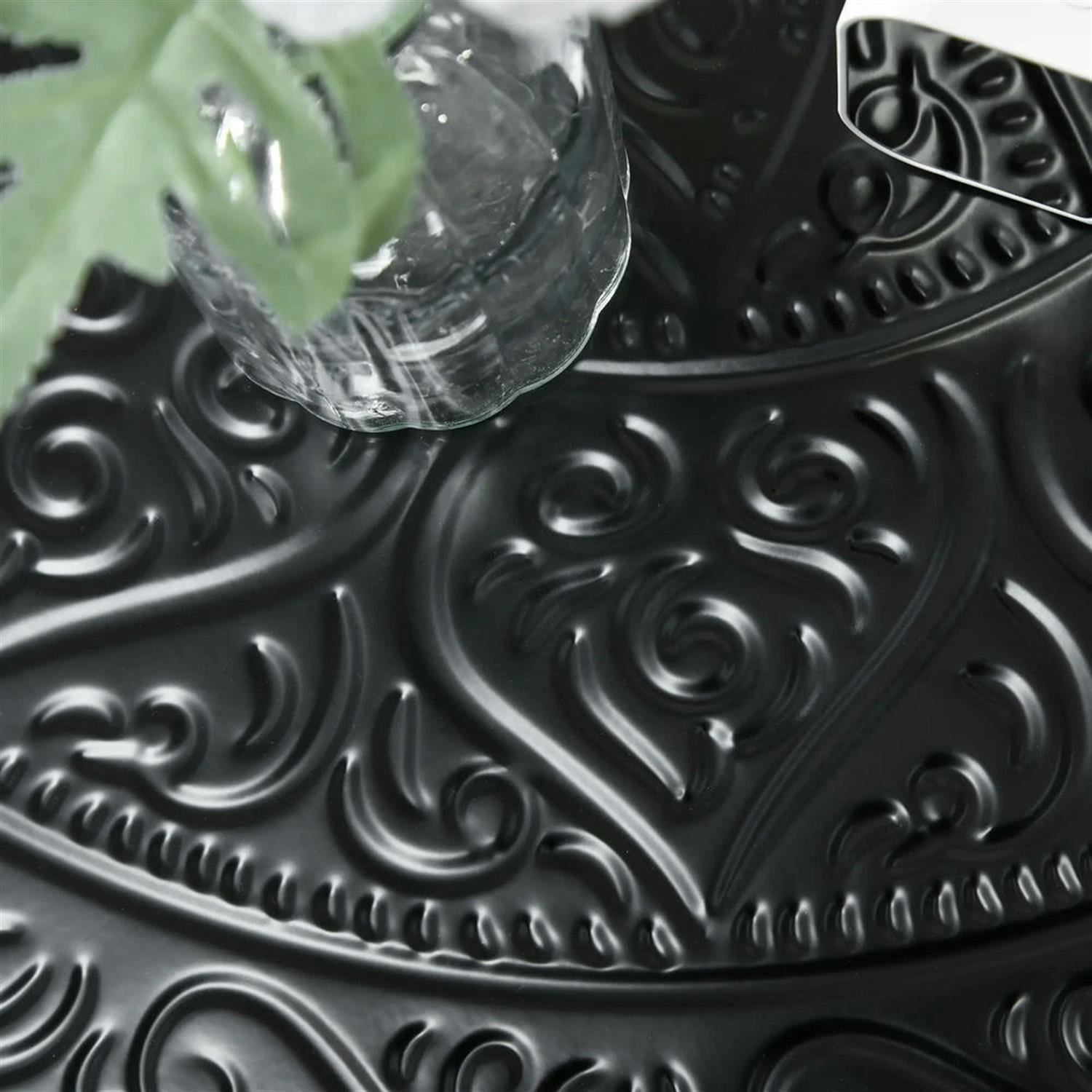 Demi Bonn 24" Round Living Room Coffee Table with Hammered Metal Frame, Pewter for Bedroom, Stylish Center Table, Black