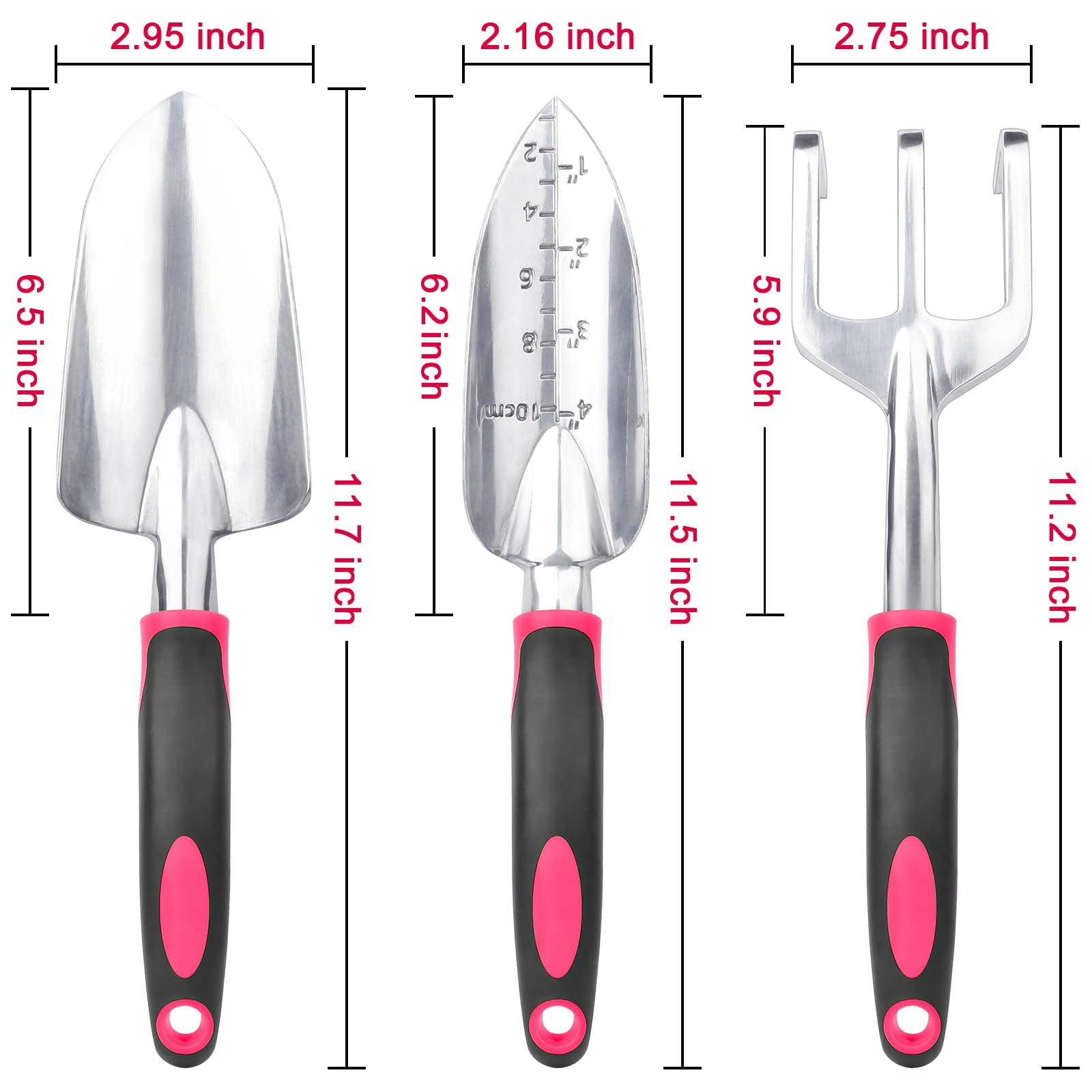 Heavy Duty Garden Tools Set 3-Pack with Ergonomic Non-Slip Handles Aluminum Alloy Shovel Trowel Hand Rake for Lawn and Planting
