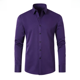 thumbnail image 3 of Camisa de manga larga antiarrugas y resistente al calor para hombre, de color liso, con cuello cuadrado, para uso informal de negocios, con cuatro lados cruzados, 3 of 5