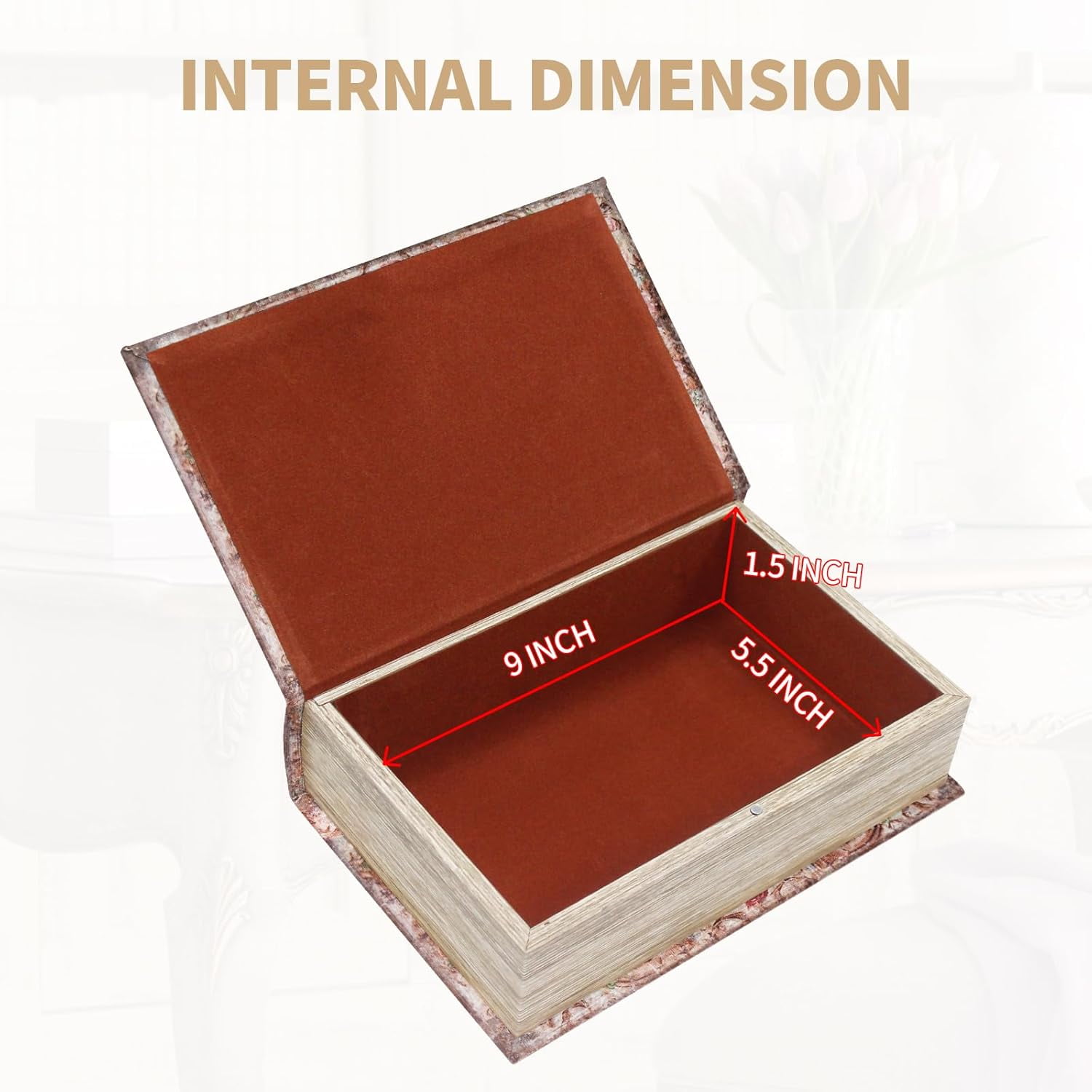 Book Box Decorative Storage Box Faux Wood with Magnetic Cover for Jewelry, Photos, Greeting Cards, Remotes