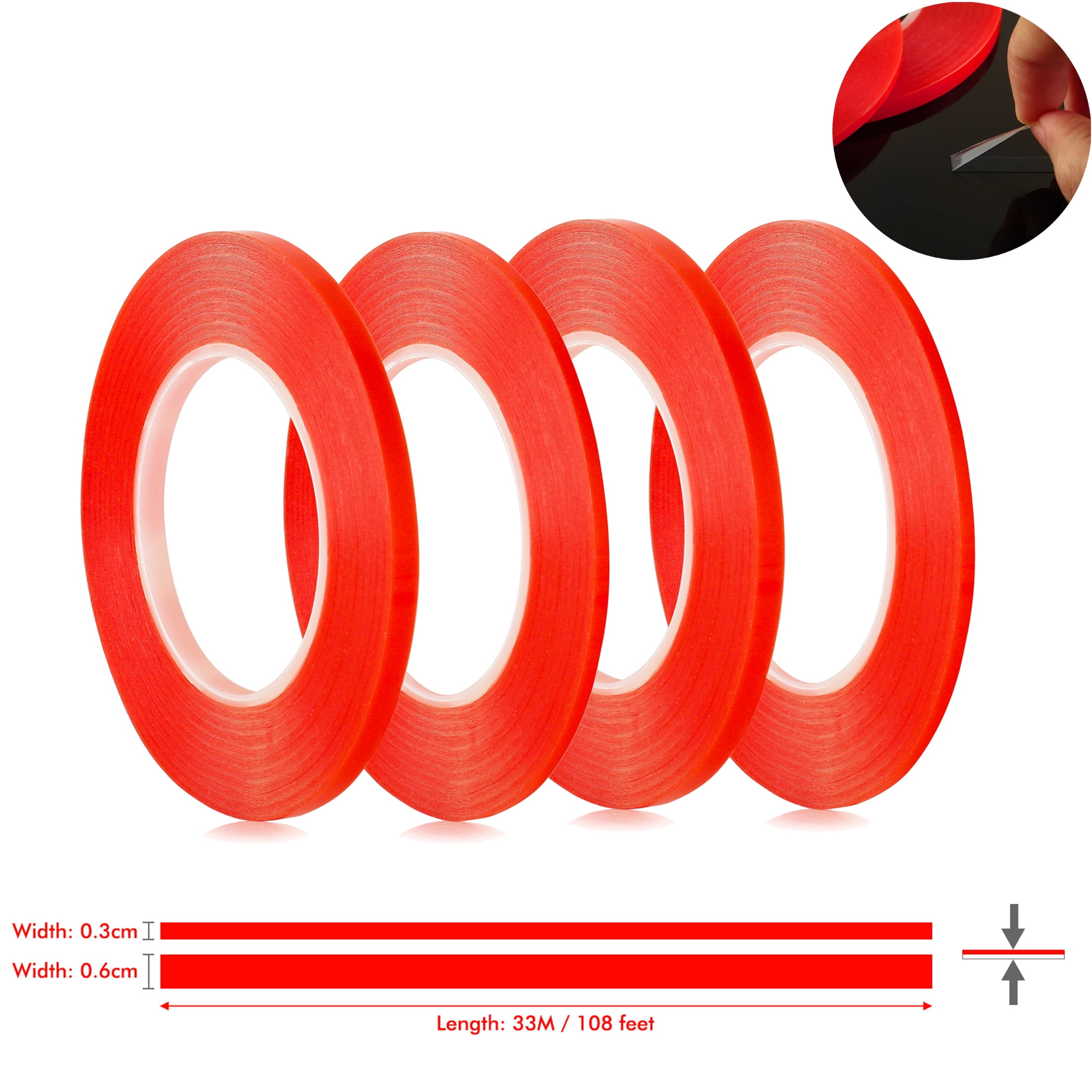 Briartw 4 Pack Double Sided Red Line Tape,Heat Resistant Super Sticky