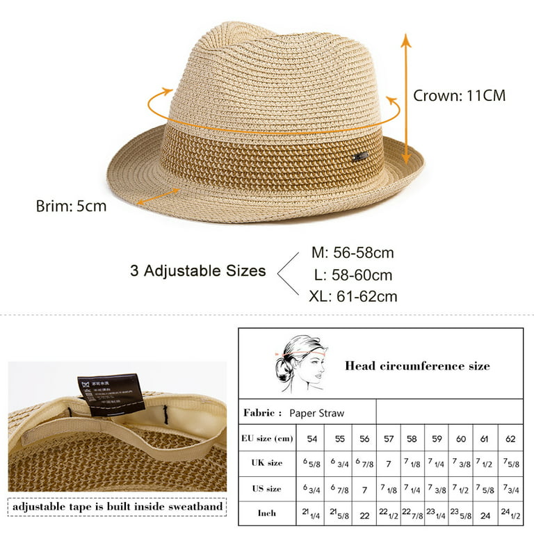 54-58-60cm Womens Summer Panama Hats Wide Brim Straw Sun Hat Beach
