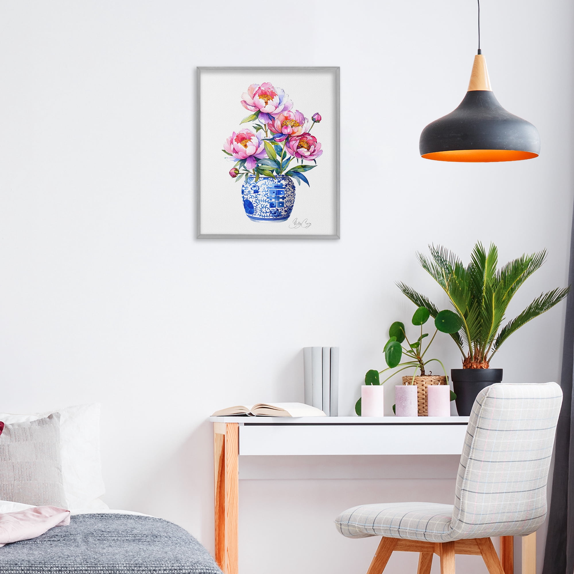 Stupell Industries Blue Dynasty Blooms Gray Framed Giclee Art, design by Shelly Craig