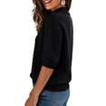 thumbnail image 4 of Women's Sweaters Casual High Neck Short Sleeve Knit Summer Pullover Sweater Tops Black M, 4 of 5