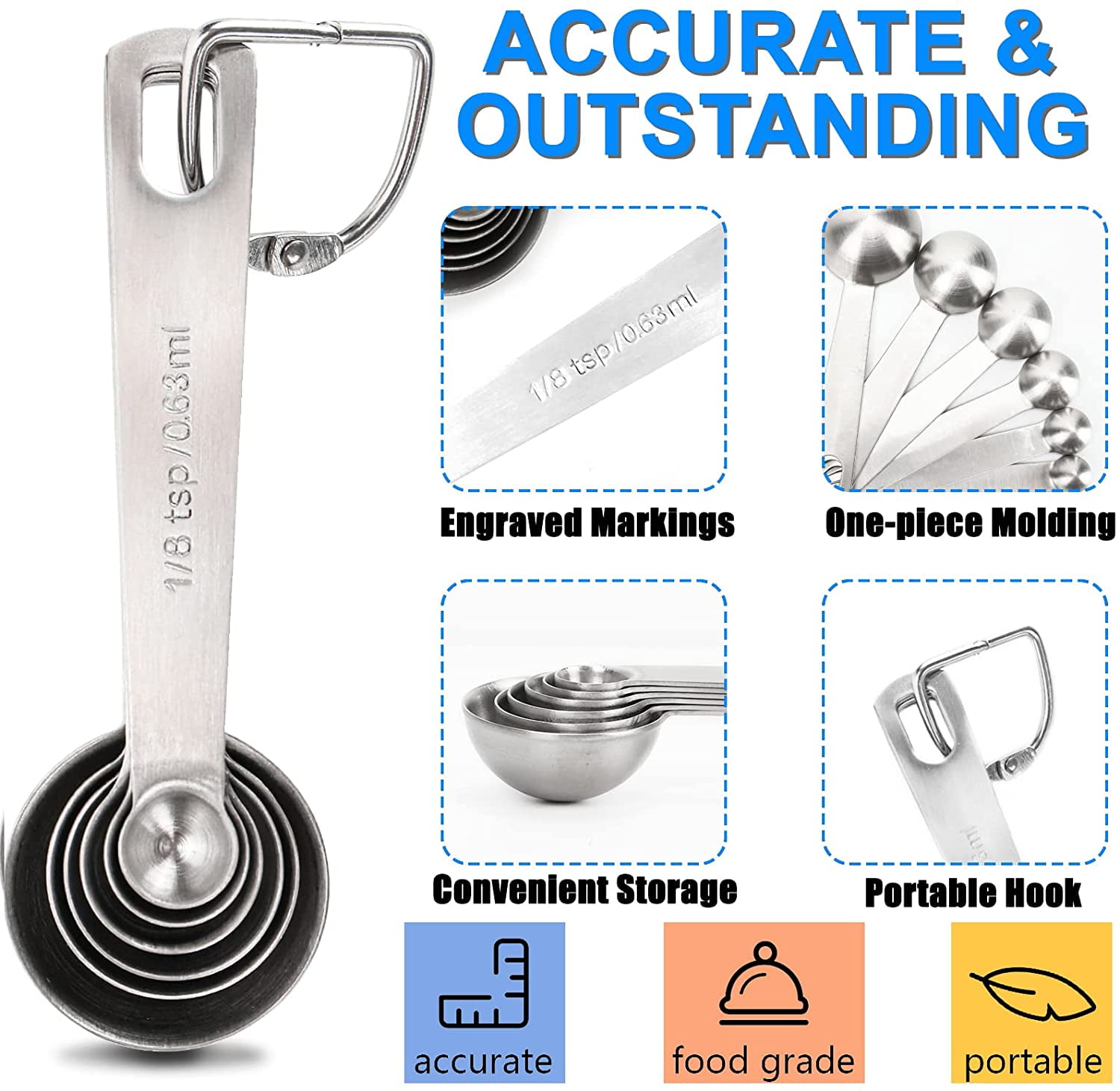  Viwehots Measuring Cups and Spoons Set of 11, 18/8 Stainless  Steel 5 Measure Cups and 6 Measurement Spoons for Kitchen and Baking Measuring  Spoons Set: Home & Kitchen