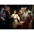 thumbnail image 2 of Hofmann, Heinrich 32x24 Gold Ornate Wood Framed with Double Matting Museum Art Print Titled - Christ in the Temple at 12, 2 of 4
