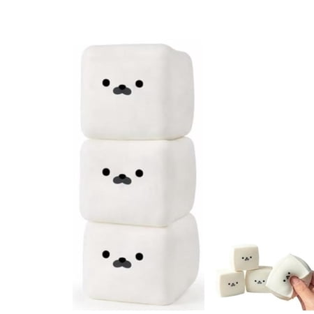 2026 Upgraded White Seal Cube Squishy Fidget Toy Premium Stress Squishy for Adults Silky Squeezy Stress Ball Sensory Toy for Focus & Daily Relaxation (3PCS)