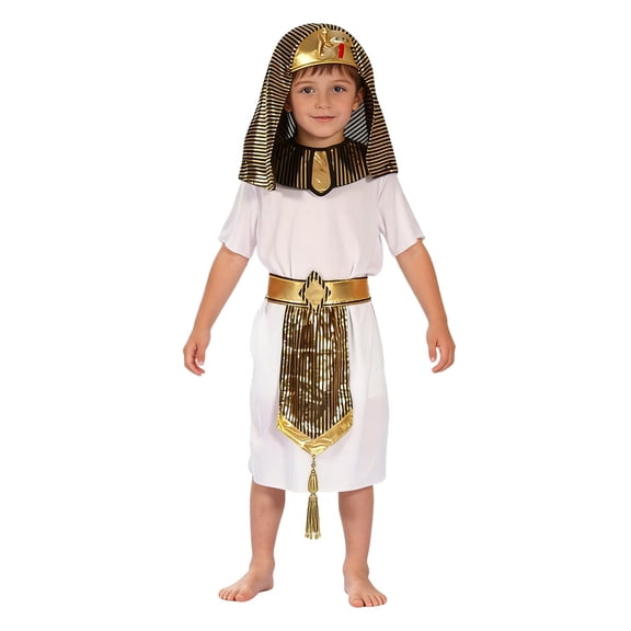 SJLDQY Carnival Toddler Boys Egyptian Prince Dress Up Retro Robe With Headwear Outfits Party Stage Performance Clothes Set