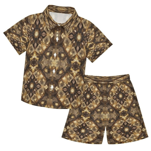 YAZAOO Button-Down Shirts Summer Shorts Sets Fashion Amber Mosaic Pattern Casual Set