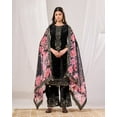 thumbnail image 2 of Futragabha Black Velvet Suit Set with Floral Printed Organza Dupatta, 2 of 3