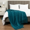 thumbnail image 2 of PAVILIA Teal Blue Knit Throw Blanket for Couch, Twin Bed, Soft Knitted Farmhouse Sofa Throw for Living Room, Lightweight Decorative Summer Blanket for Chair, Outdoor Textured Boho Blanket, 60x80, 2 of 8