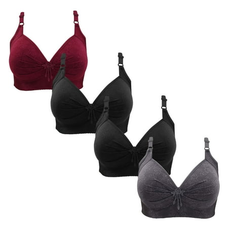 Gnurob Women Push Up Bralette 4 Pack Wireless Padded Bra with Straps Seamless Lace Brassiere Plus Size Bralettes Soft Breathable Underwear Everyday Bras Clearance Saving B01-Wine Medium