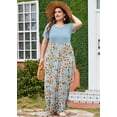 thumbnail image 2 of SHOWMALL Plus Size Summer Maxi Dress for Women Pastel Orange-White Floral 1X Short Sleeves Crewneck Casual Bohemian Beach Dress Full-Length Floral Long Sun Dresses with Pockets, 2 of 5