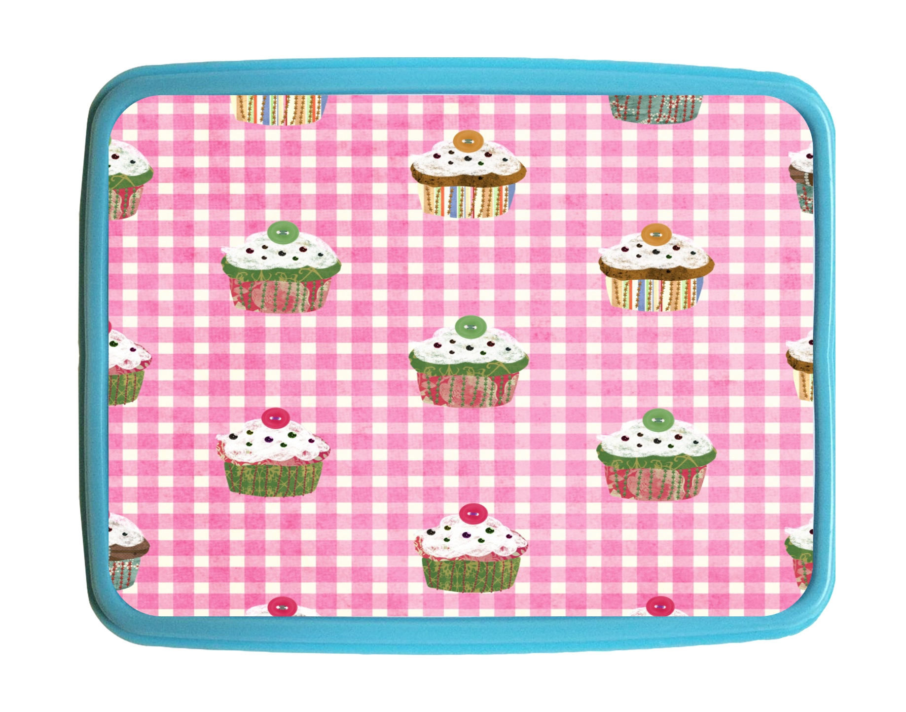 Cupcakes Gingham Print Kids Bento Lunch Box with 3 Compartment Food
