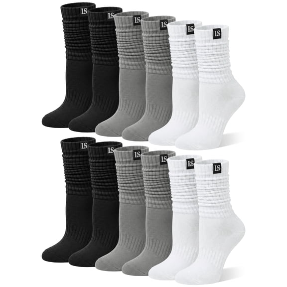 Loritta Secret Slouch Socks Women, 6 Pairs Cotton Cushioned Knee High Boot and Scrunch Stacked Long Socks for Women, Size 9-11