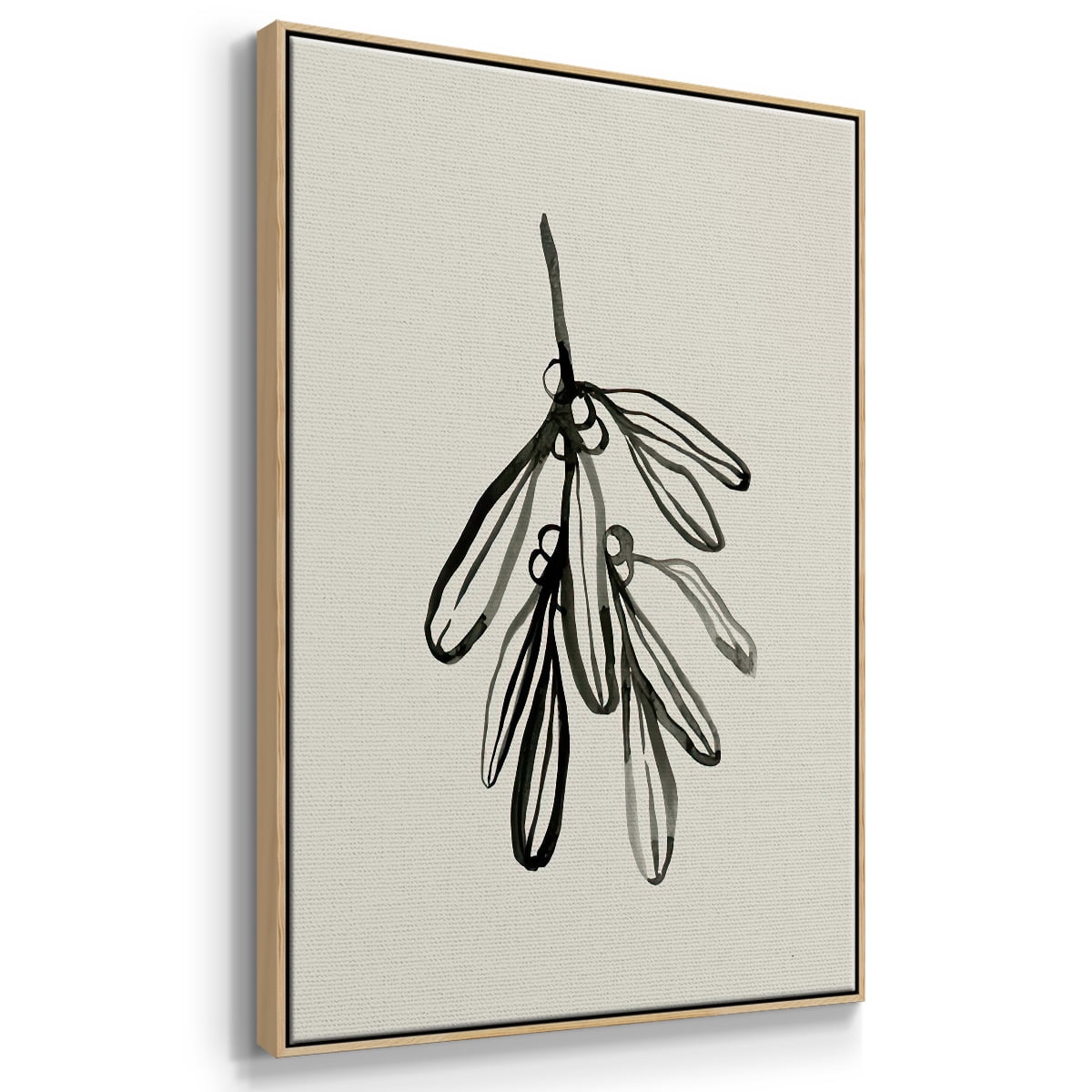Mistletoe Sketch I - Framed Gallery Wrapped Holiday Canvas - 27 x 41 - Natural Wood Frame